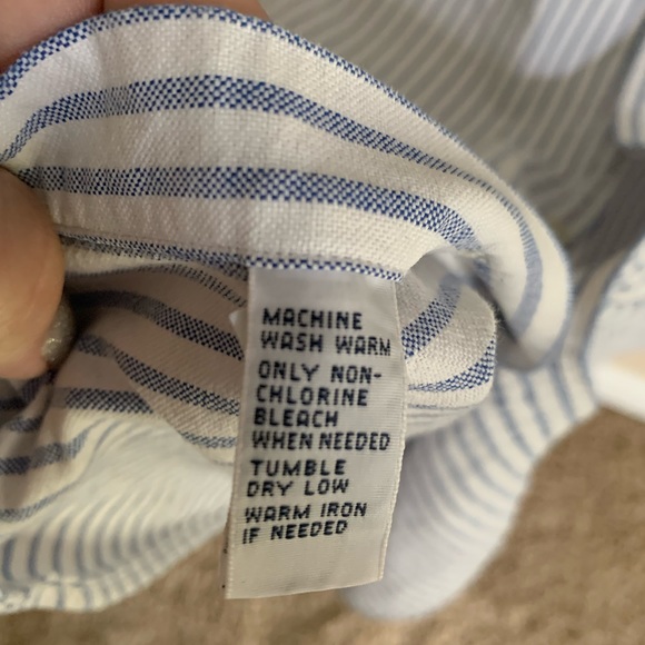 White with Light Blue Stripes Long Sleeve Button Down Shirt - Picture 5 of 5